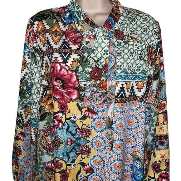 Cha Cha Vente Multicolor Patterned Blouse beautiful super soft high Low style M - Picture 3 of 7